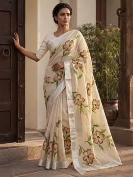 Kota Doria Hand Painted Saree