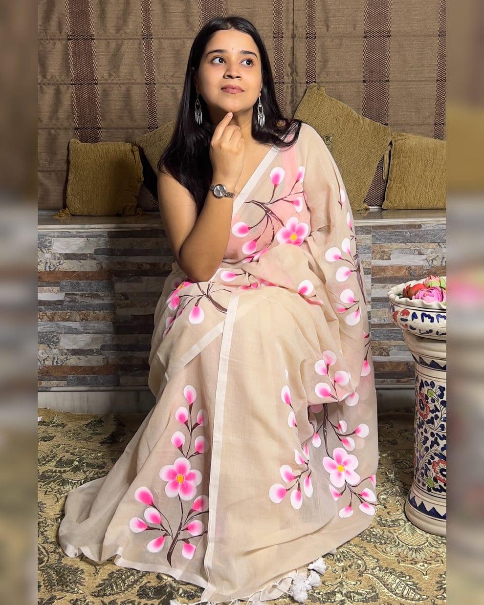 Mulmul Cotton Saree with Hand Painting