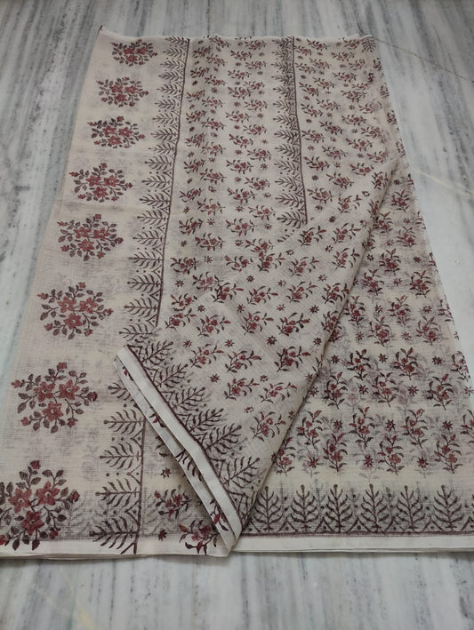 Kota Doria Hand Block Print Saree
