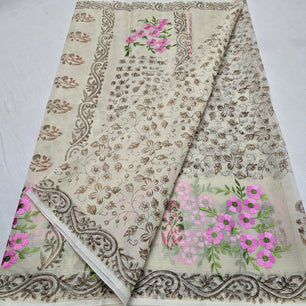 Kota Doria Embroidery Saree with Hand Block Print