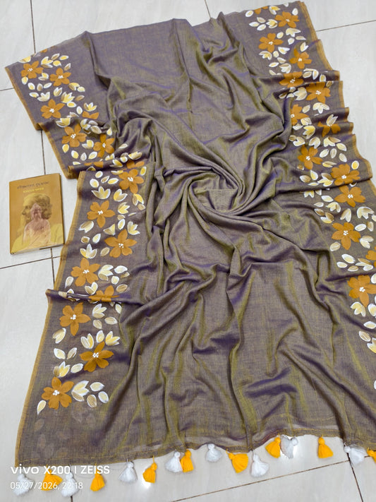 Hand Painted Mulmul Cotton Saree