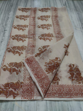 Kota Doria Hand Block Print Saree