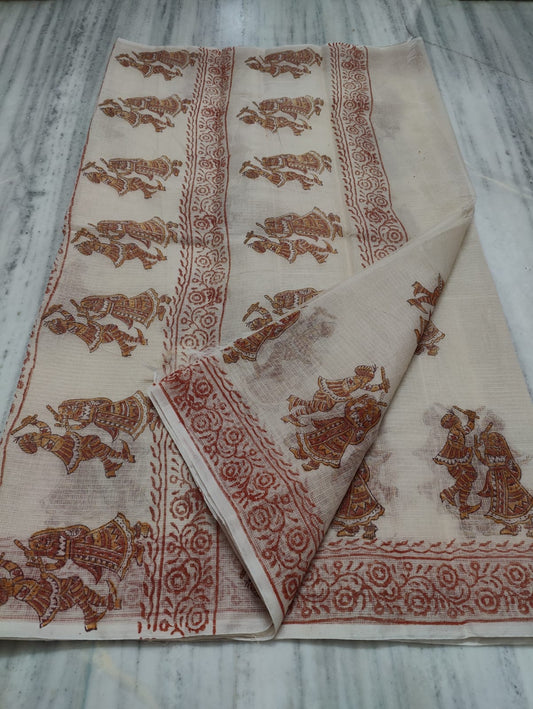 Kota Doria Hand Block Print Saree
