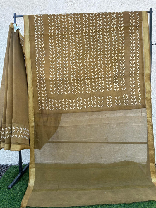 Pure Chanderi Silk Saree with Applique Work