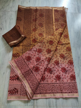Kota Doria Hand Block Print Saree