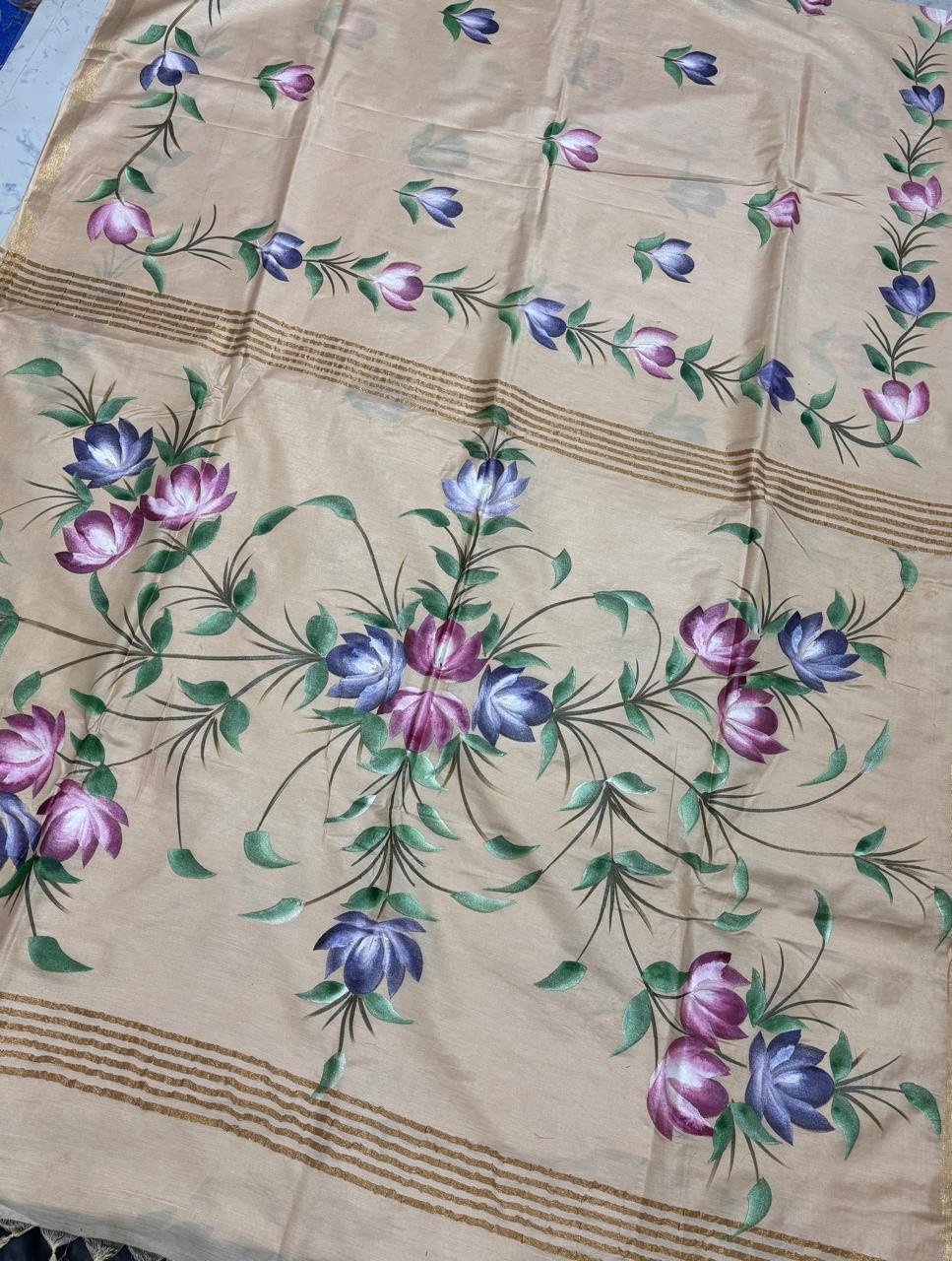 Katan Silk Saree with Hand Brush Painting