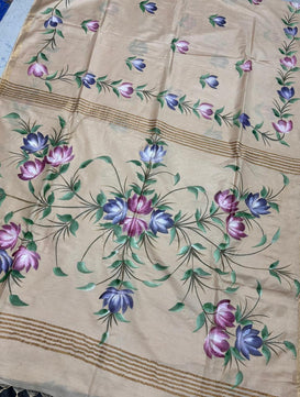 Katan Silk Saree with Hand Brush Painting