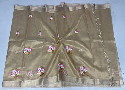 Kota Doria Semi Silk Embroidery Work Saree
