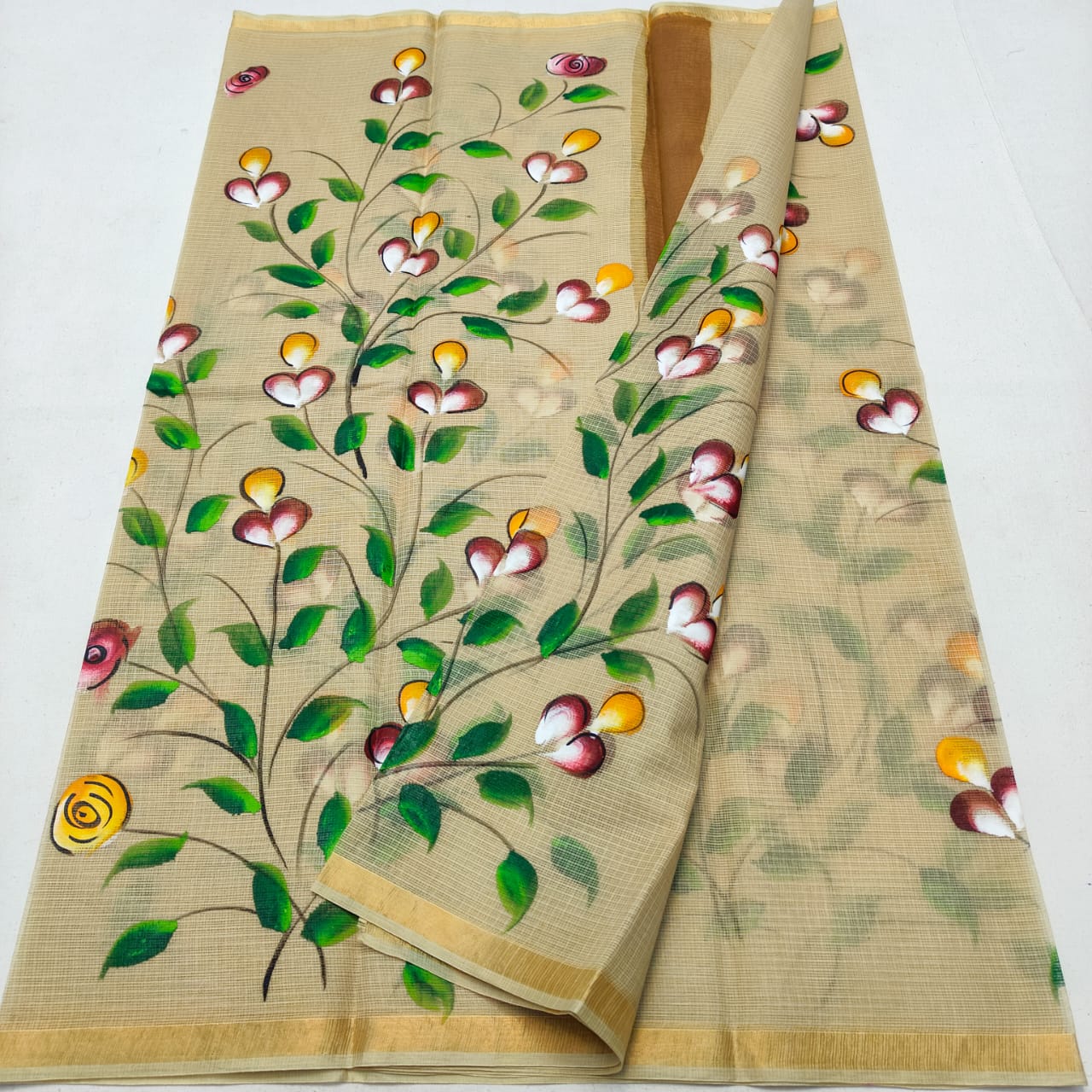 Kota Doria Hand Painted Saree