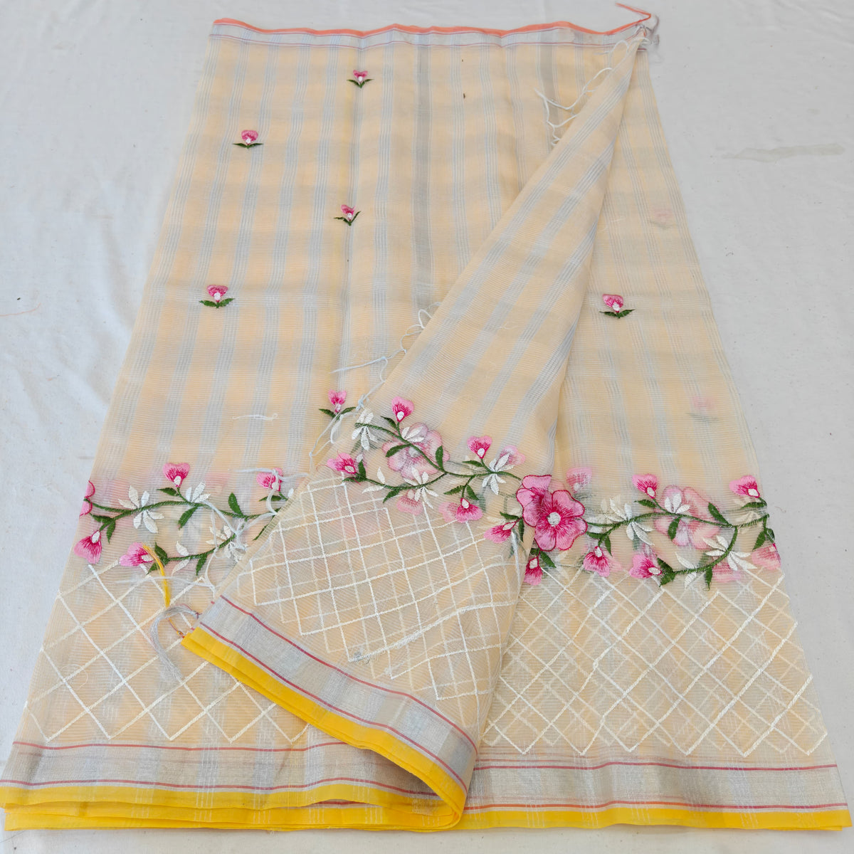 Kota Doria Mix Cotton Computerized Embroidery Saree