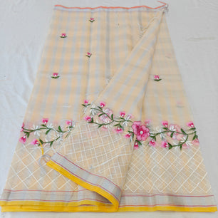 Kota Doria Mix Cotton Computerized Embroidery Saree