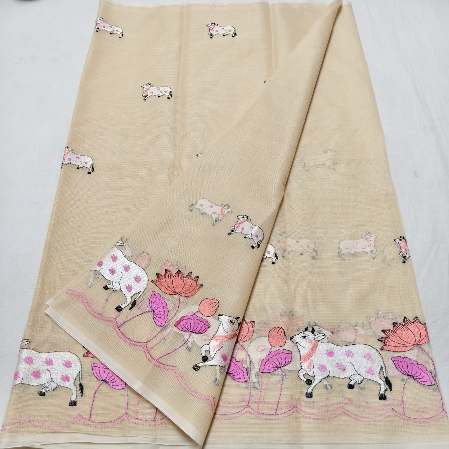 Kota Doria Saree with Pichwai Embroidery