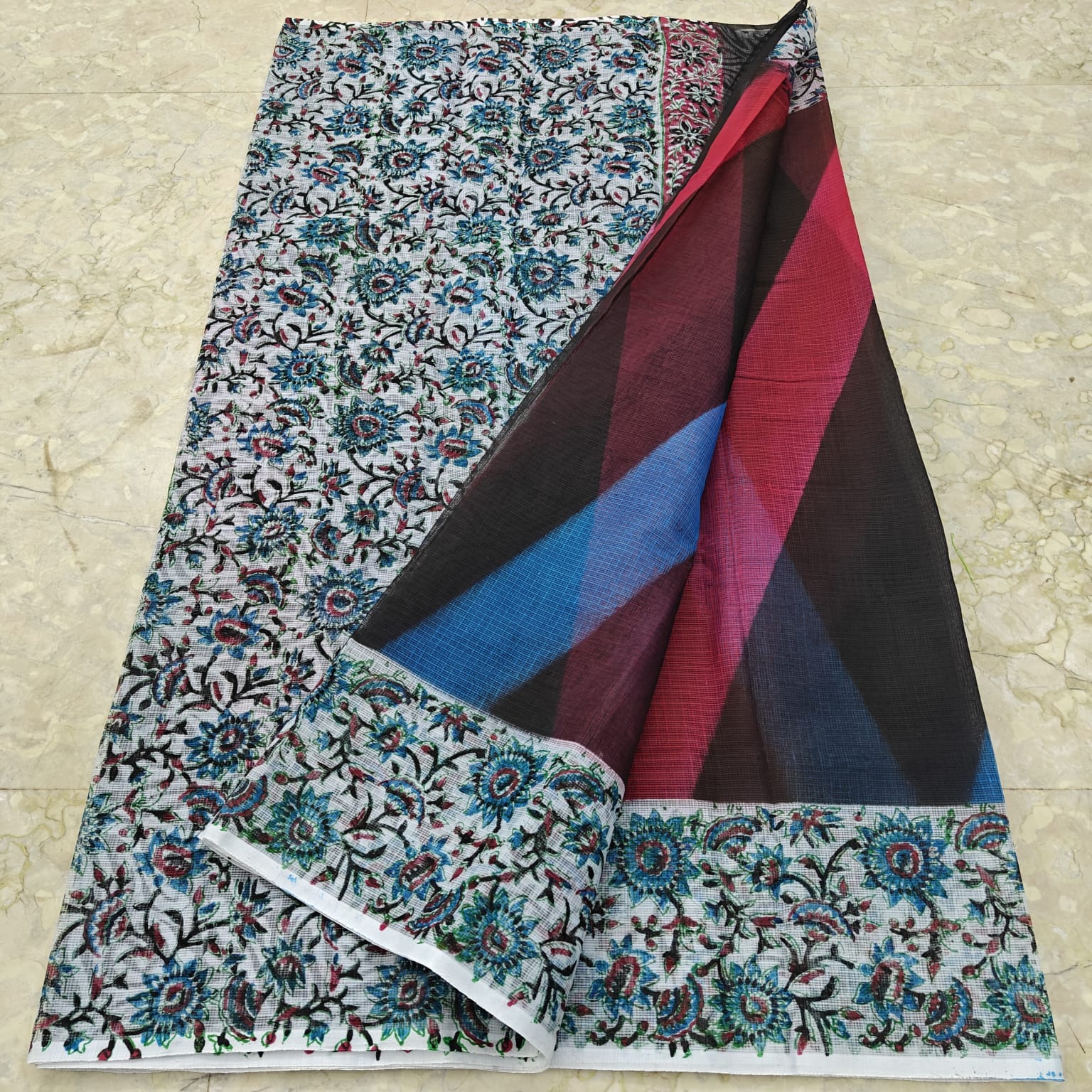Kota Doria Hand Block Print Saree