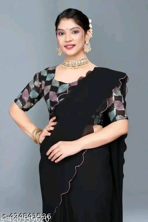 Georgette Saree with Embroidery Blouse