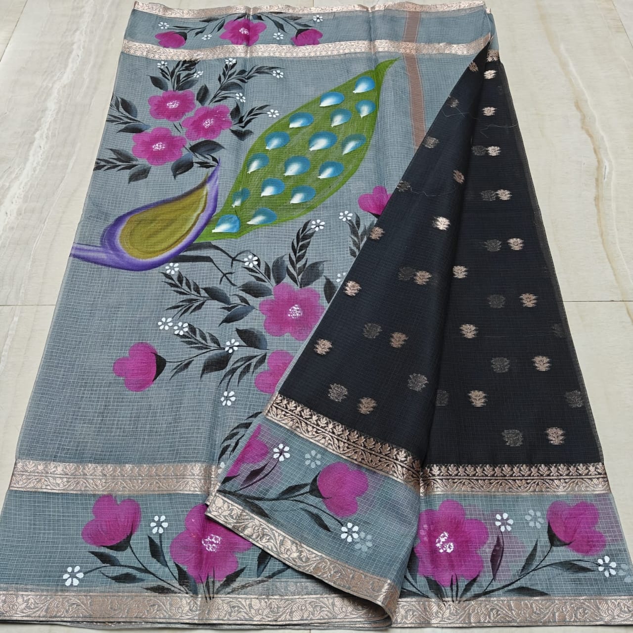 Kota Weaving & Hand Brush Paint Saree