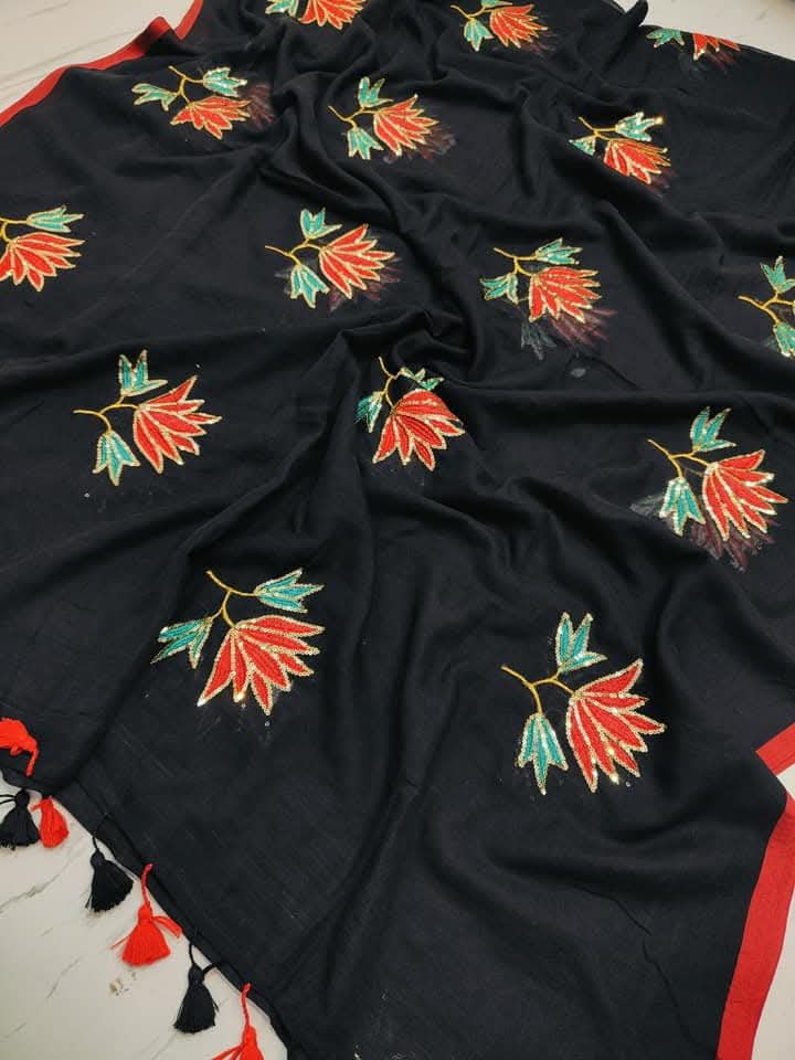 Pure Mulmul Cotton Saree with Sequin Work