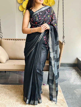 Linen Saree with Embroidery Work