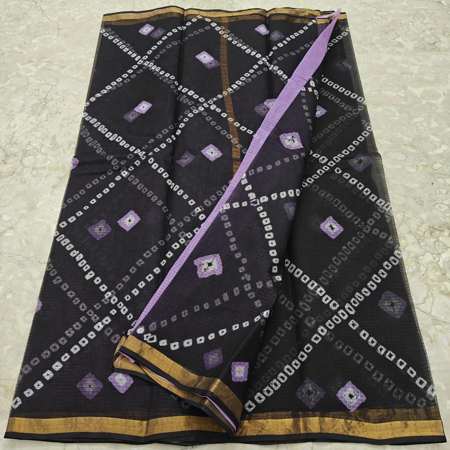 Kota Doria Pure Cotton Hand Bandhej Saree