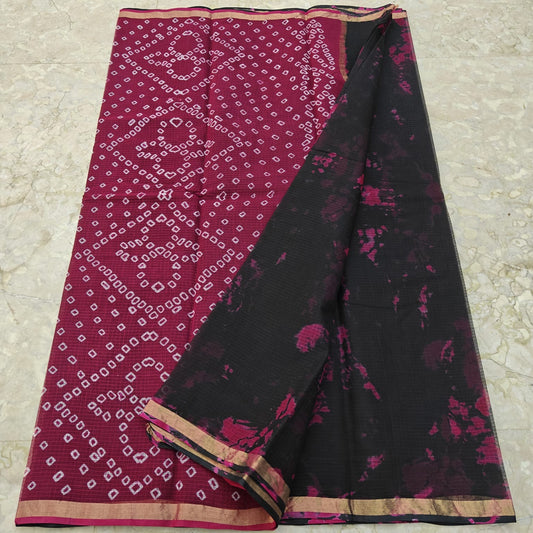 Kota Doria Hand Tie & Dye Bandhej & Shibori Saree