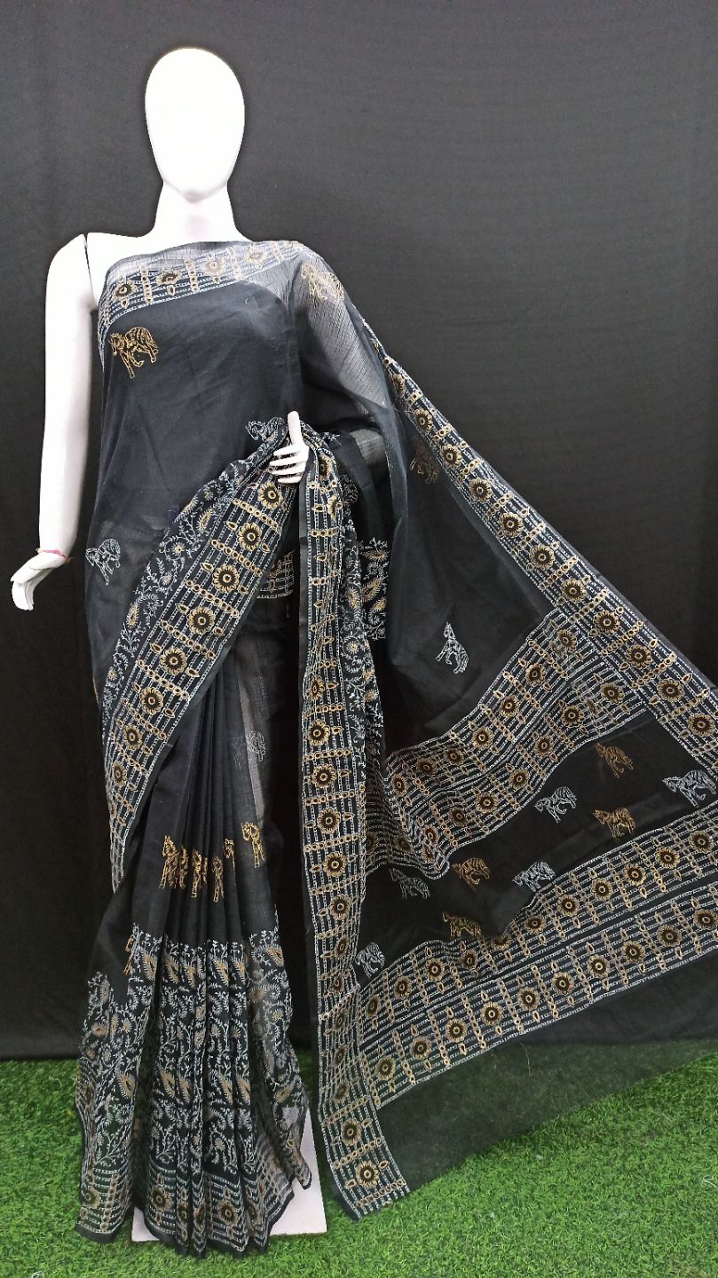 Kota Doria Hand Block Print Saree
