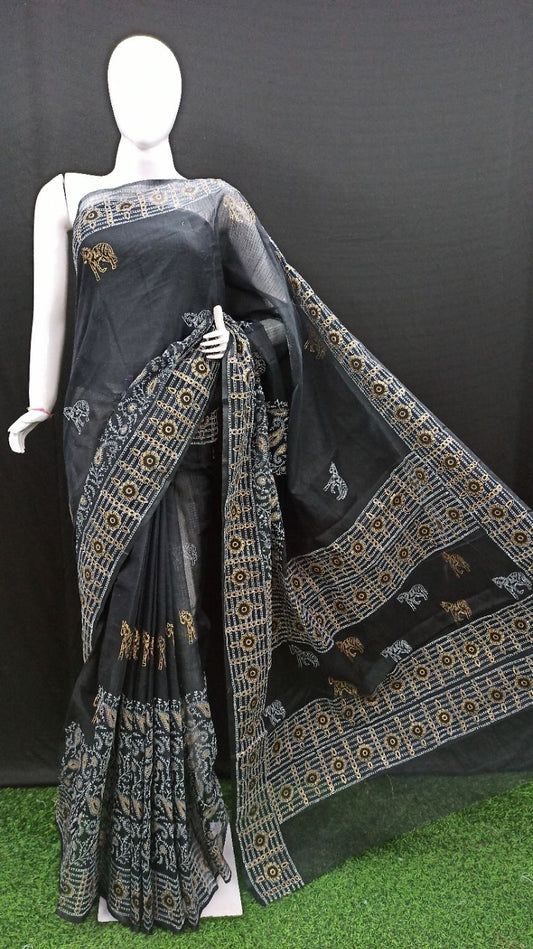 Kota Doria Hand Block Print Saree