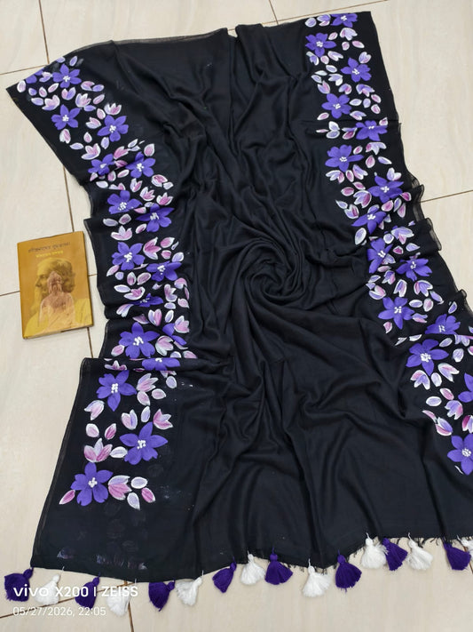 Hand Painted Mulmul Cotton Saree