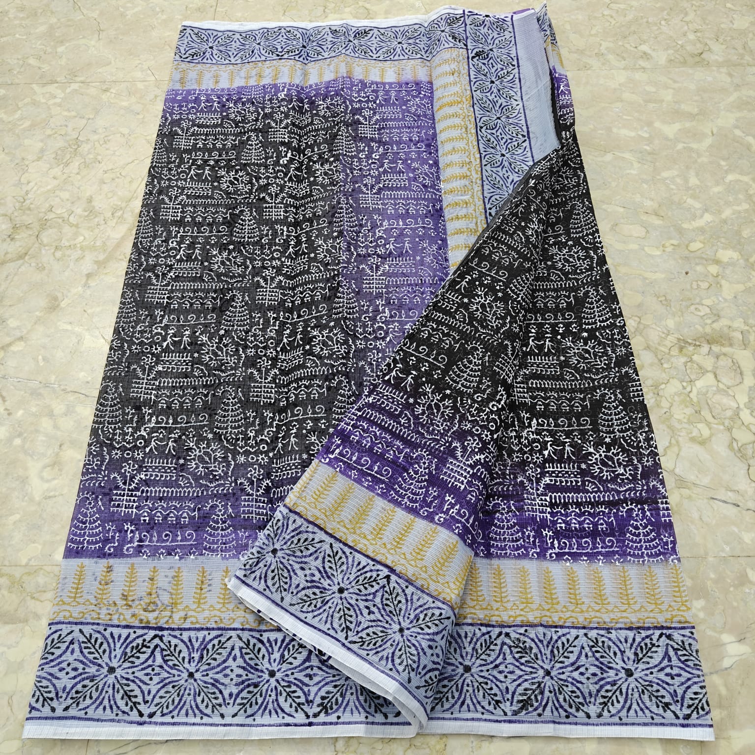 Kota Doria Hand Block Print Saree