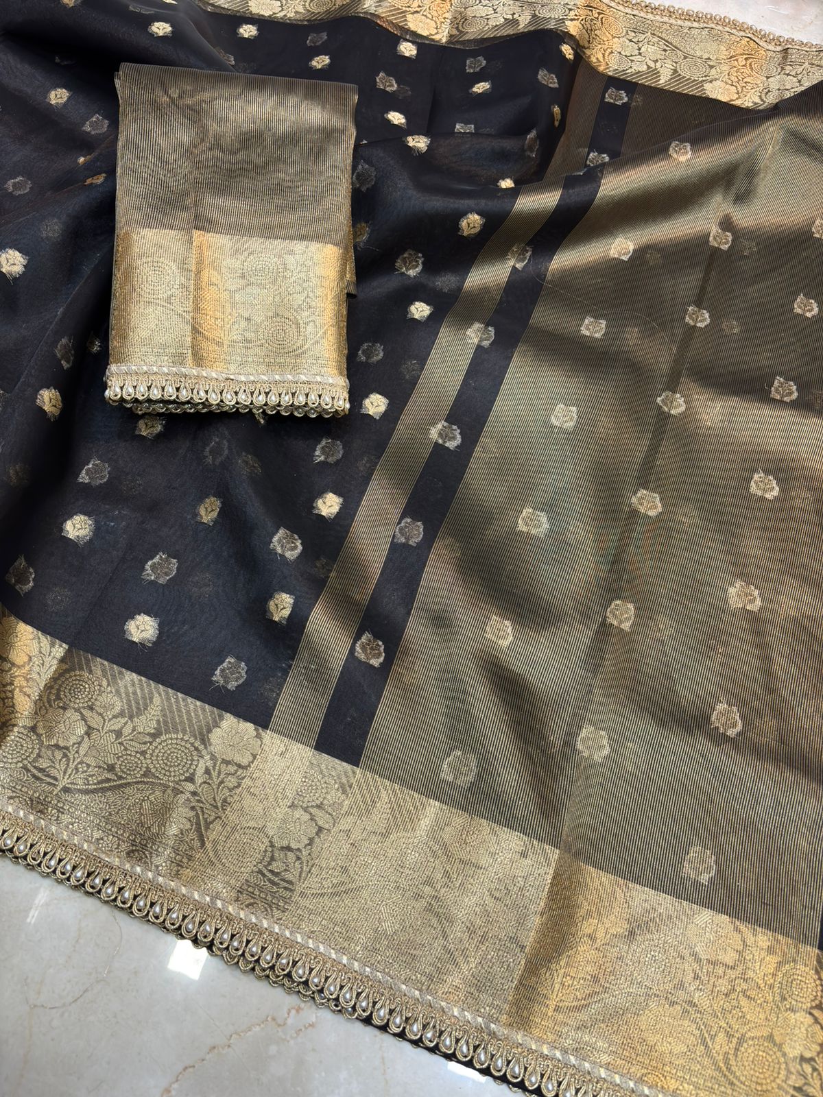 Tissue Silk Saree with Lace Work