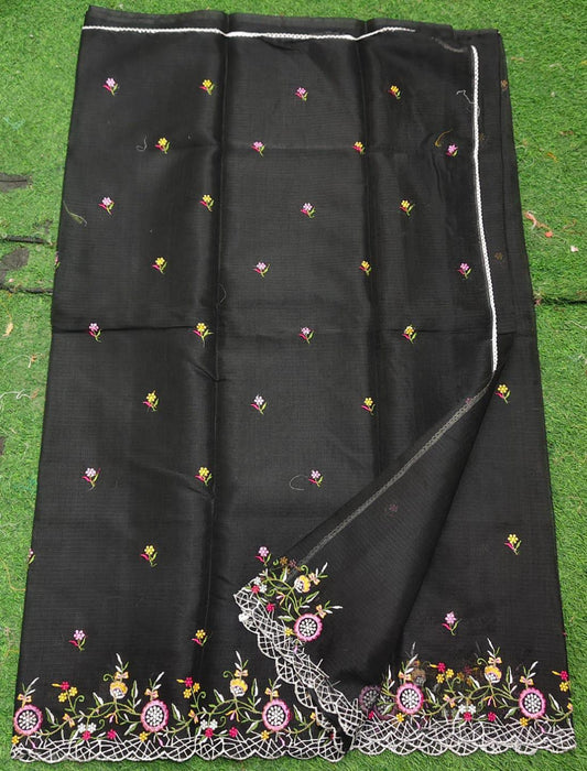 Kota Cotton Embroidery Cut & Lace Work Saree