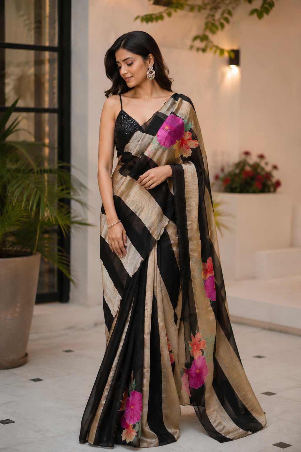 Tissue Crush & Organza Hand Brush Saree