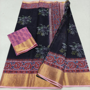Kota Doria Hand Block Print Saree