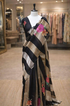 Tissue Crush & Organza Hand Brush Saree