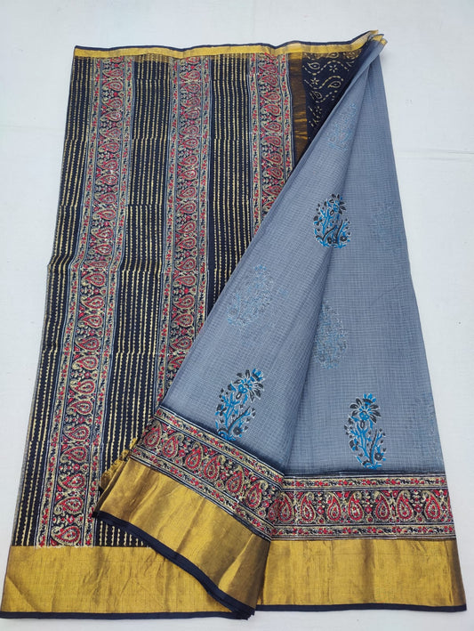 Kota Doria Hand Block Print Saree