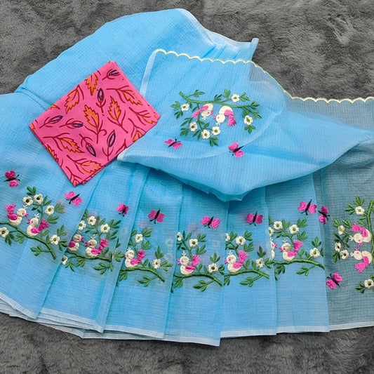 Kota Doria Embroidery Saree