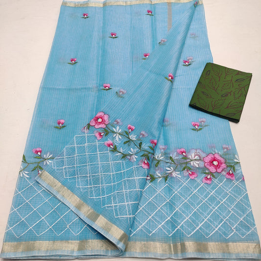 Kota Doria Embroidery Saree