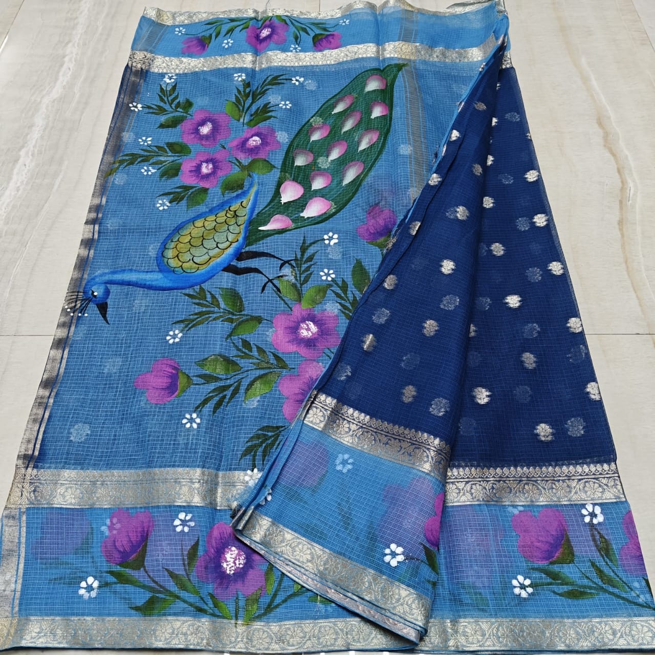 Kota Weaving & Hand Brush Paint Saree