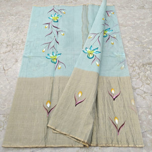 Pure Cotton Kota Half Tissue Hand Brush Paint Saree