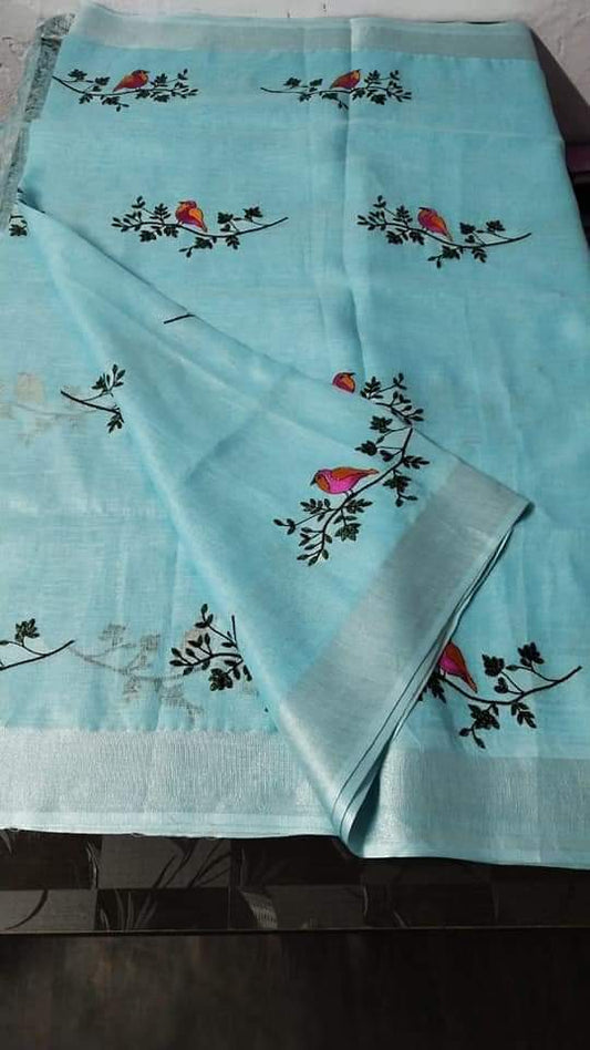 Linen by Linen Saree with Embroidery