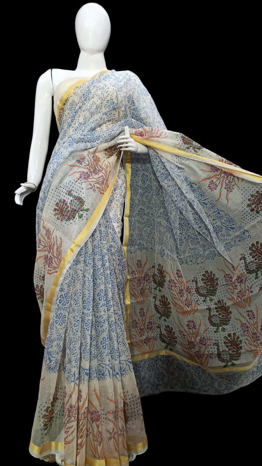 Kota Doria Hand Block Print Saree