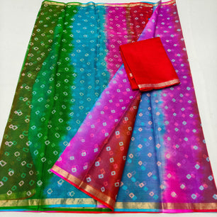 Kota Doria Silk Bandhej Sare