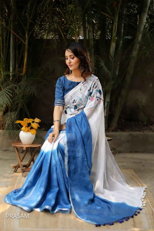 Linen Saree with Embroidery Work