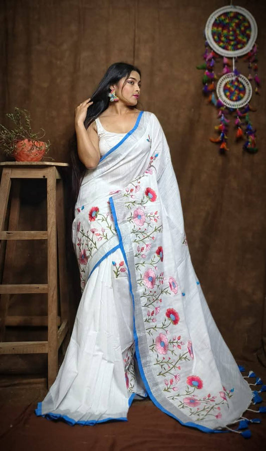 Linen by Linen Saree with Embroidery