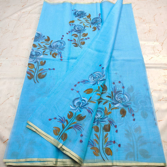 Kota Doria Mix Cotton Brush Paint Saree
