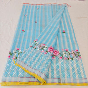 Kota Doria Mix Cotton Computerized Embroidery Saree