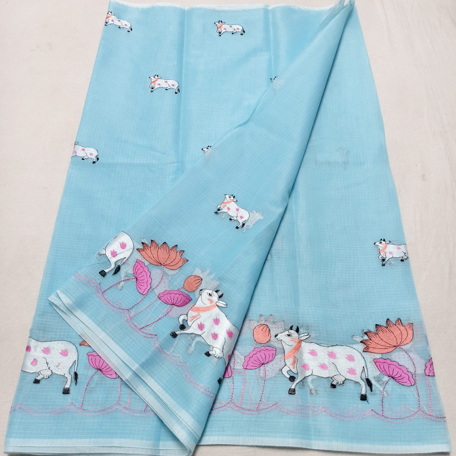 Kota Doria Saree with Pichwai Embroidery