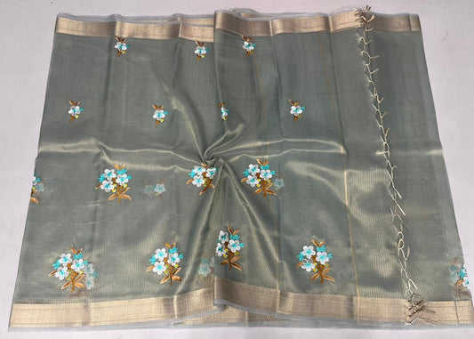 Kota Doria Semi Silk Embroidery Work Saree