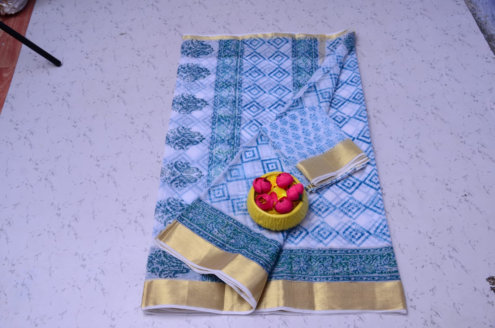 Kota Doria Pure Cotton Hand Block Print Saree
