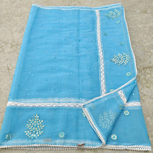 Kota Doria Gotta Patti Work with Crochet Lace Saree