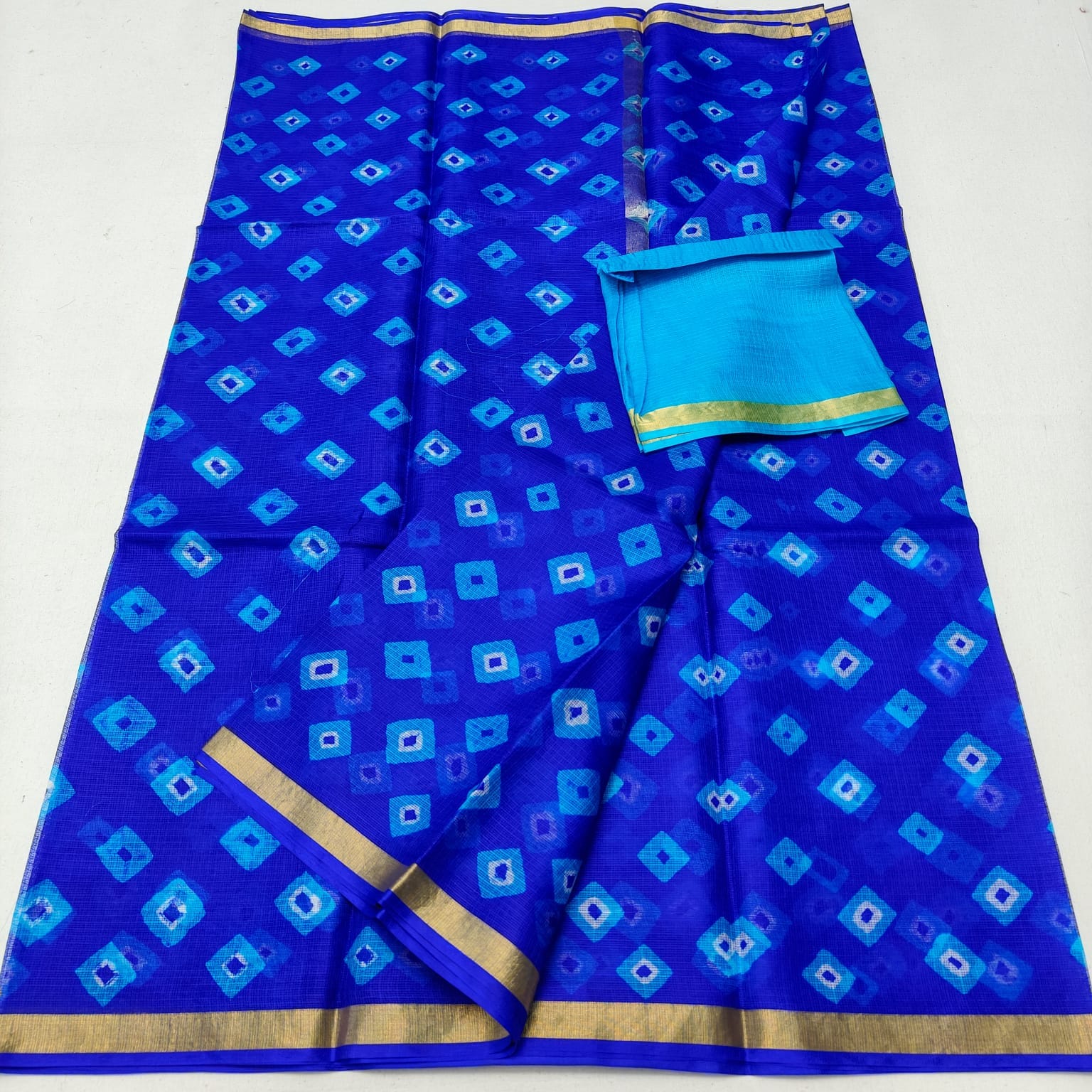 Kota Doria Pure Silk Saree with Hand Dye Bandhej