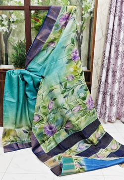 Hand Painted Pure Tussar Silk Saree